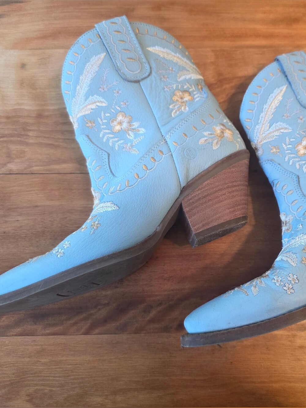 dingo Light Blue Embroidered Western Mules